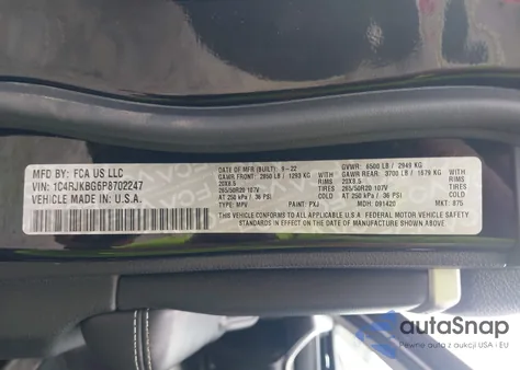 2023 Jeep Grand Cherokee L Limited 4X4 z USA, uszkodzony, nr VIN 1C4RJKBG6P8702247